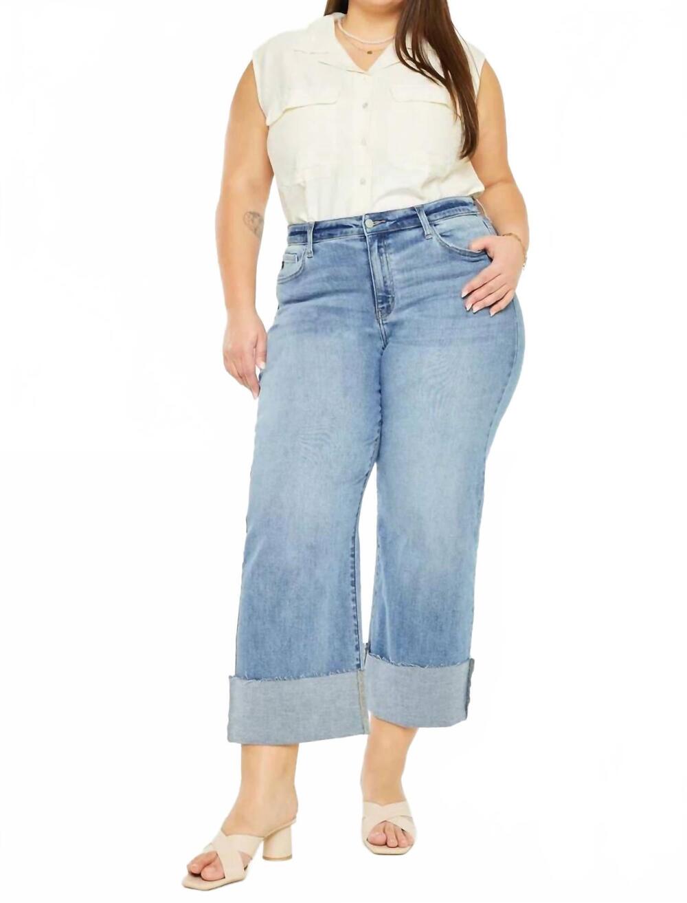 NEW KANCAN leslie essentials high rise crop wide leg jeans - plus in medium wash